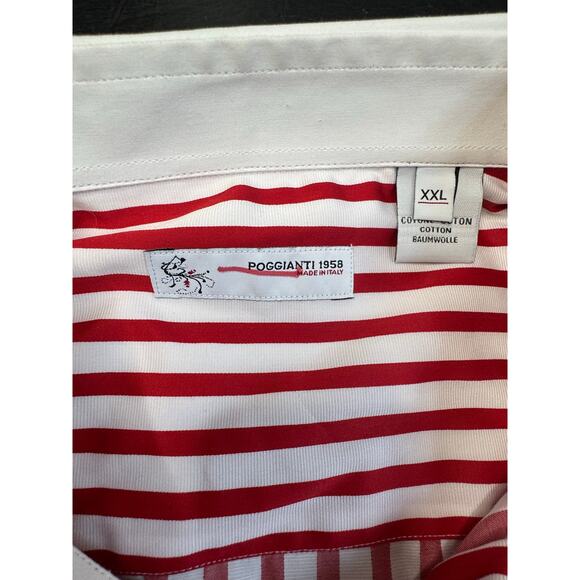 Poggianti 1958 Made in Italy Striped Shirt XXL Cotton White Collar Long Sleeve - Picture 3 of 5